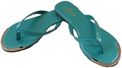 Iynx Apple-1 Womens Flat Gold Toe Thong Flip Flop Aqua 9