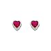 .925 Sterling Silver Rhodium Plated 5mm July Birthstone Heart Bezel CZ Solitaire Basket Stud Earrings for Baby and Children & Women with Screw-back (Ruby, Light Red)