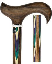 Royal Canes Green & Blue Inlaid Derby Walking Cane With Ovangkol Shaft and Silver Collar