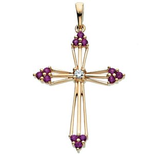 Ruby Cross Diamond Pendant 14k Yellow Gold