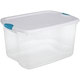 Sterilite 18888004 66-Quart See-Through Storage Box with Latching Lid and Blue Aquarium Handle, 4 Pack