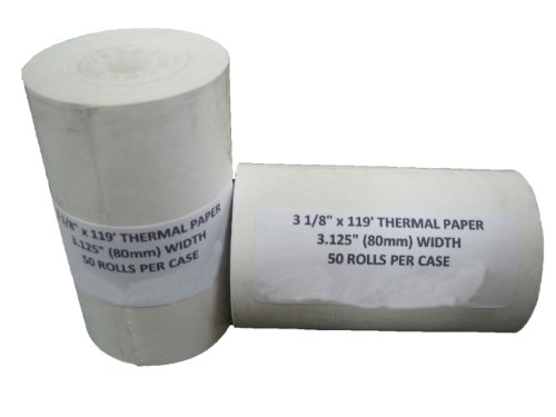 3 1/8" x 119' Thermal Paper (50 Rolls), Works for First Data FD300 Printer, Fujitsu Team POS DT50, Hypercom T77-T, IBM 4610T1 Suremark
