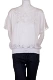 Available Embroidered Lace Trimmed Floaty Sleeve Loose Fitting Gathered Elastic Waist Blouse White