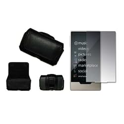 Executive Black Horizontal Leather Side Case Pouch with Belt Clip and Belt Loops + LCD Screen Protector for Microsoft Zune HD 16GB / 32GB Platinum