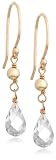 14k Yellow Gold, April Birthstone, White Topaz Briolette Hook Earrings