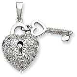 Sterling Silver Key & Heart CZ Pendant