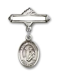 Sterling Silver Baby Badge with St. Dominic De Guzman Charm and Polished Badge Pin. Catholic Saint Dominic De Guzman Patron Saint of Astronomers, Astronomy, Falsely Accused, Scientists