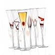 Chateau Orleans Champagne Flute Glasses in Matching Red Designs, Set of 6
