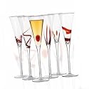 Chateau Orleans Champagne Flute Glasses in Matching Red Designs, Set of 6