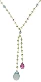 Gold Overlay Sterling Silver Peridot, Pink Tourmaline and Dyed Blue Chalcedony Dangle Necklace, 17