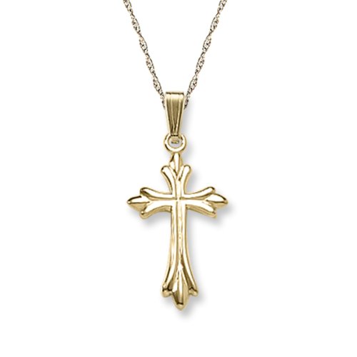 14k Yellow Gold Solid Embossed Cross w/ Rope Chain, 18″