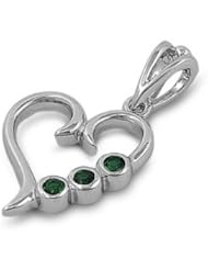Sterling Silver Emerald CZ Heart Love Pendant Beautiful Charm Pure 925 New 15mm with 1.4mm Box Chain