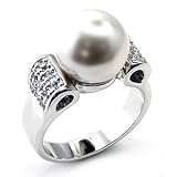 Women's Rosette White Synthetic Pearl Rhodium Ring, Size: 5-10