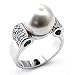 Women's Rosette White Synthetic Pearl Rhodium Ring, Size: 5-10