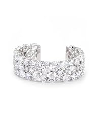 Alexander James White Gold Rhodium Bonded Cuff with Prong Set Round Cut Oval Cut and Pear Cut Clear Cubic Zirconia in Silver Tone