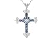 1.98CTW LONDON BLUE TOPAZ WITH 2.45CTW WHITE TOPAZ CROSS STERLING SILVER PENDANT WITH CHAIN