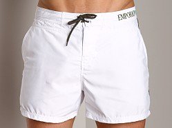 Emporio Armani Piping & Logo Techno Swim Shorts White