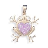 14K Rose Gold Plated Sterling Frog Pendant w/Synthetic Opal Heart Inlay, CZ Eyes, 1 1/4 in