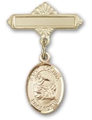 Gold Filled Baby Badge with St. Joshua Charm and Polished Badge Pin