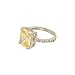 Large Emerald Cut Cubic Zirconia Solitaire Ring in Pale Yellow with Tiny Side Stones