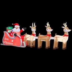 CHRISTMAS DECORATION LAWN YARD INFLATABLE AIRBLOWN SANTA SLEIGH WITH REINDEER 16' LONG