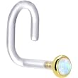 18 Gauge 1/4" Yellow Gold 2mm White Synthetic Opal Bioplast Nose Ring