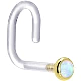 18 Gauge 1/4" Yellow Gold 2mm White Synthetic Opal Bioplast Nose Ring
