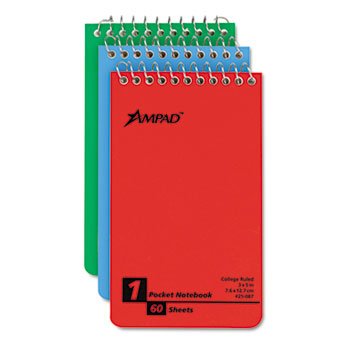 Wirebound Pocket Memo Book, Narrow Rule, 3 x 5, White, 60-Sheet, 3/Pack