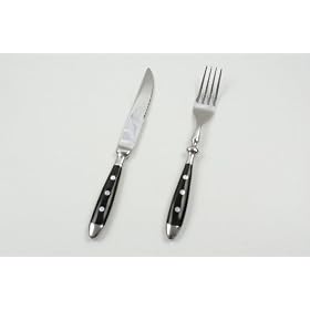12-pcs. steak cutlery set, forged type with black handles and rivets