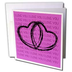 Anne Marie Baugh Hearts - Black Sketched Hearts On A Pink Background That Says I Love You - Greeting Cards-6 Greeting Cards with envelopes On Sale