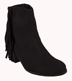 Adin! By Soda Cute Cowboy-inspired Ankle Bootie with Fringe and Detailed Stitching in Black