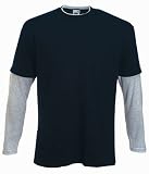 Fruit of the Loom plain layered long sleeve t-shirt Navy and Heather grey Large (41 - 43 inch chest)
