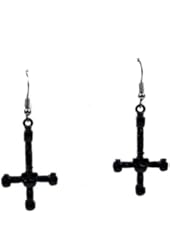 Black Inverted Cross w/ Skull Gothic Earrings