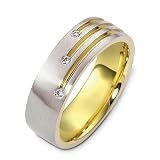 Designer 14 Karat Two-Tone Gold 3 Diamond Unique Wedding Band Ring