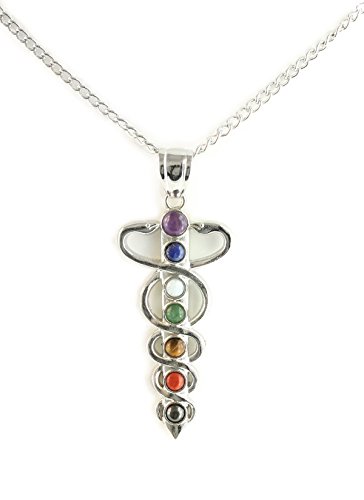 Chakra Energy Stone Pendant Necklace, 18" chain with 3" Extender, Celtic Snake