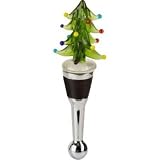 Whimsical Fun Holiday Christmas Tree with Ornaments Glass Art Wine Bottle Stopper Topper