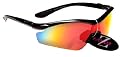 Rayzor Professional Lightweight UV400 Black Sports Wrap Cycling Sunglasses, With a 1 Piece Burnt Red / Amber Iridium Revo Anti-Glare Lens.