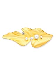 14k Yellow Gold Cultured Pearl & CZ Leaf Pin. Gold Wt- 4.65g.