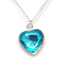 Silver Plated Aqua Heart Pendant On 16" Curb Chain