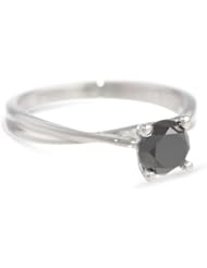 10k White Gold Black Diamond Solitaire Ring (1 cttw)