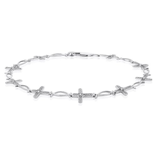 Diamond Cross Bracelet 10K White Gold 1/10 ct