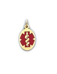 14K Yellow Gold Medical Alert ID Alert Oval Pendant Charm