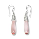 Sterling Silver Pink Fiber Optic Scroll Design Drop Earrings by Sajen
