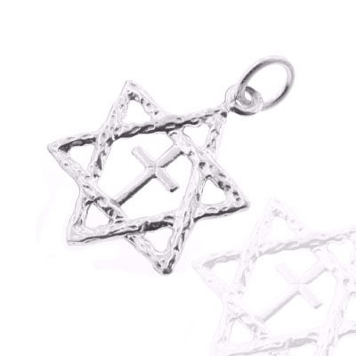 925 Sterling Silver Jewelry, Charm with Cross Within the Star of David Design, Adjustable Fit, Plus Free Special Gift Pouch