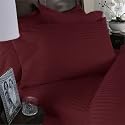 1000 Thread Count Egyptian Cotton 1000TC Duvet Set, Queen, Burgundy Stripe 1000 TC
