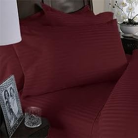 1500 Thread Count Egyptian Cotton 1500TC Pillow Case Set, Queen, Burgundy Stripe 1500 TC