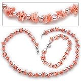 Lavender Cultured Pearl with Genuine Coral Chips Bracelet and Necklace Set