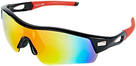 High Balance Tour, Performance Sports Sunglasses, 5 Interchangeable Lenses, Stay-Put Temple Sleeves, Case, Rx-Ready Insert, Black with Red Sleeves
