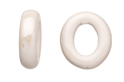 6pcs White Porcelain Slider Beads for Licorice Leather - O Style Glaze finish 18x21.5mm