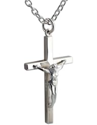 British Jewellery Workshops Silver 40x24mm plain block Crucifix with Cable link chain
